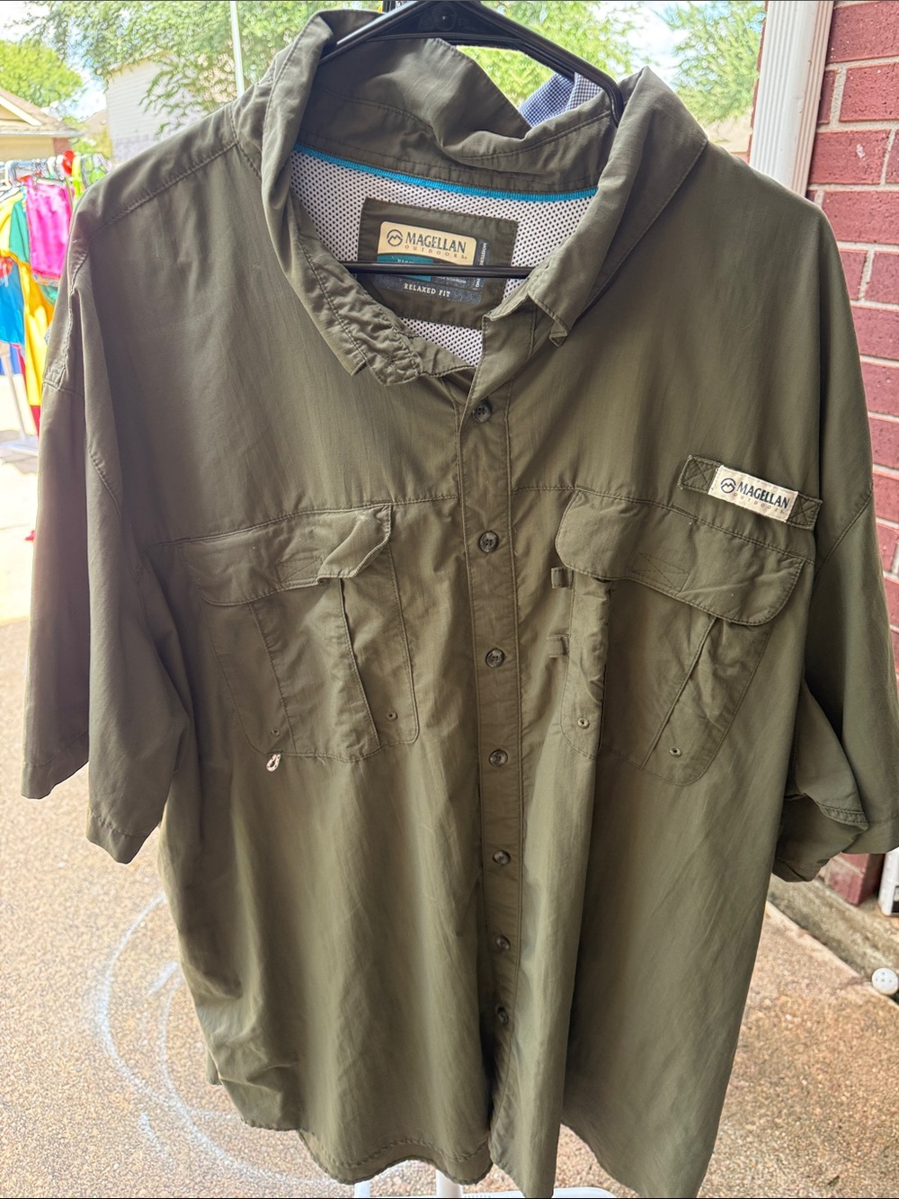 Magellan Outdoors Men’s Olive Short-Sleeve Outdoor Button-Up Shirt